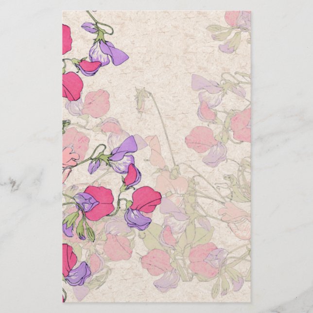 Vintage Sweet Pea Flowers Wildflowers Stationery (Front)