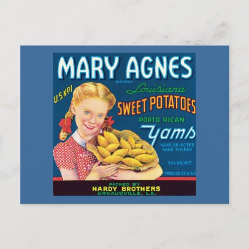 Vintage Sweet Potatoes Food Product Label Postcard