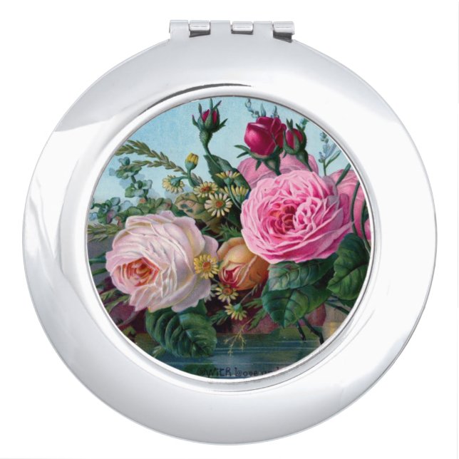Vintage Sweet Roses Makeup Mirror (Front)