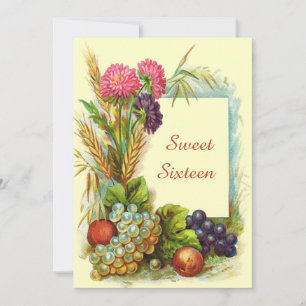 Vintage Sweet Sixteen Colorful Fruits & Flowers Invitation