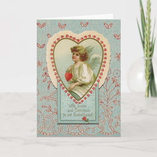 vintage Sweet tiny hearts Valentine on lace Holiday Card