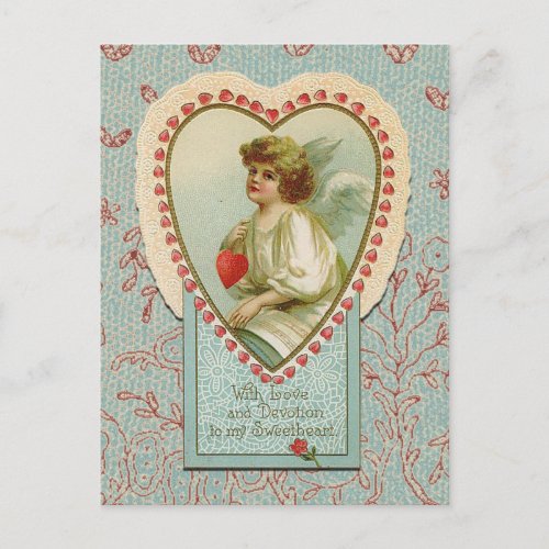 vintage Sweet tiny hearts Valentine on lace Holiday Postcard