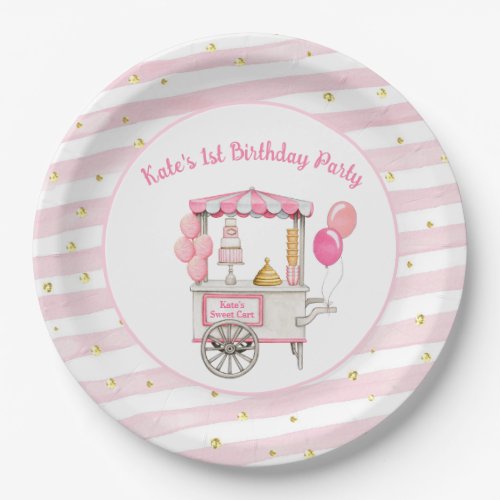 Vintage sweet treat cart 1st birthday party guest paper plates