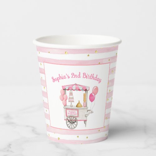 Vintage sweet treat cart 2nd birthday party guest paper cups