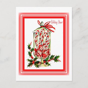 Vintage Sweet Treats Candy Cane Jar Postcard by MagnoliaVintage at Zazzle