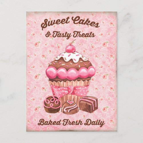 Vintage sweets cute candy cupcake postcard