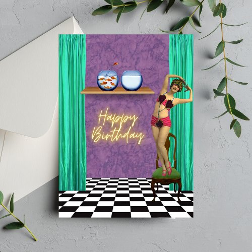 Vintage Swimmer Funky Altered Art Birthday Card