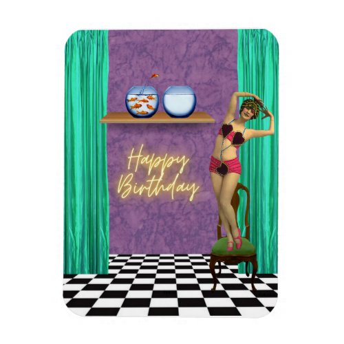 Vintage Swimmer Funky Altered Art Birthday  Magnet