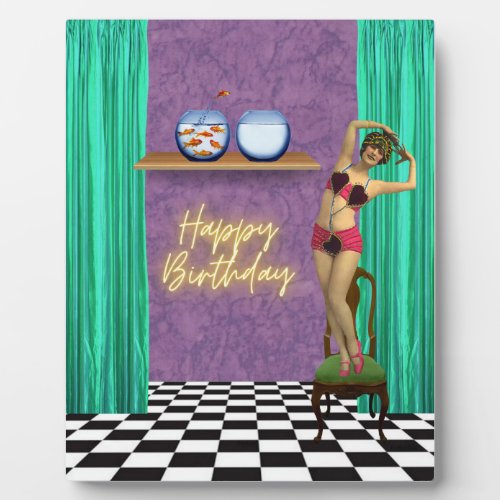 Vintage Swimmer Funky Altered Art Birthday  Plaque