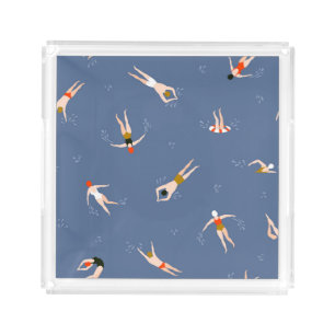 Vintage Swimmers Pattern Acrylic Tray