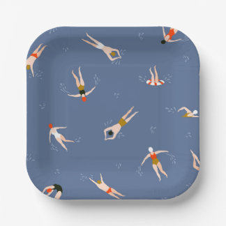 Vintage Swimmers Pattern Paper Plates