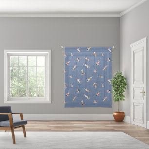 Vintage Swimmers Pattern Sheer Curtains