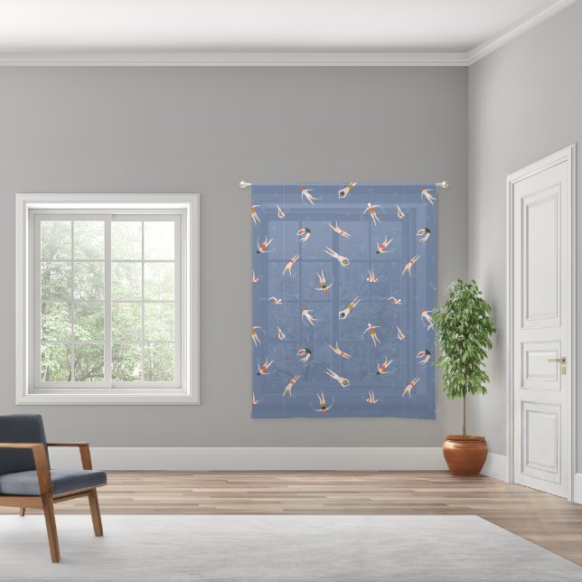 Vintage Swimmers Pattern Sheer Curtains (Wide)