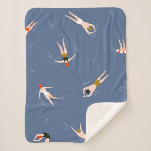Vintage Swimmers Pattern Sherpa Blanket