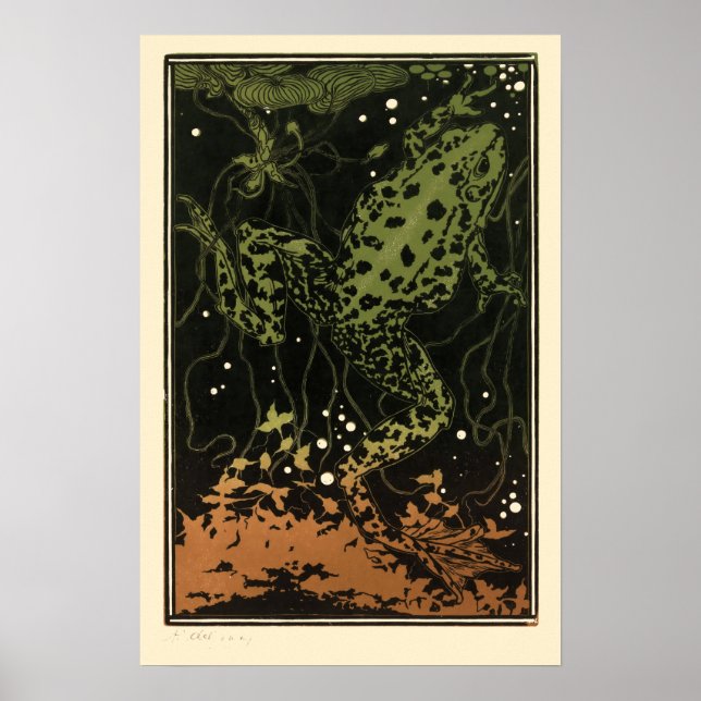 Vintage Swimming Frog by Julie de Graag Poster (Front)