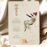Vintage Swing Art Nouveau Wedding Menu Card<br><div class="desc">Celebrate timeless elegance with this Art Nouveau-inspired wedding menu card, featuring a captivating vintage swing illustration. The delicate design highlights a woman in a flowing mint green gown with a golden ribbon, set against a soft beige background with warm brown and gold accents. The artistic typography complements the romantic, antique...</div>