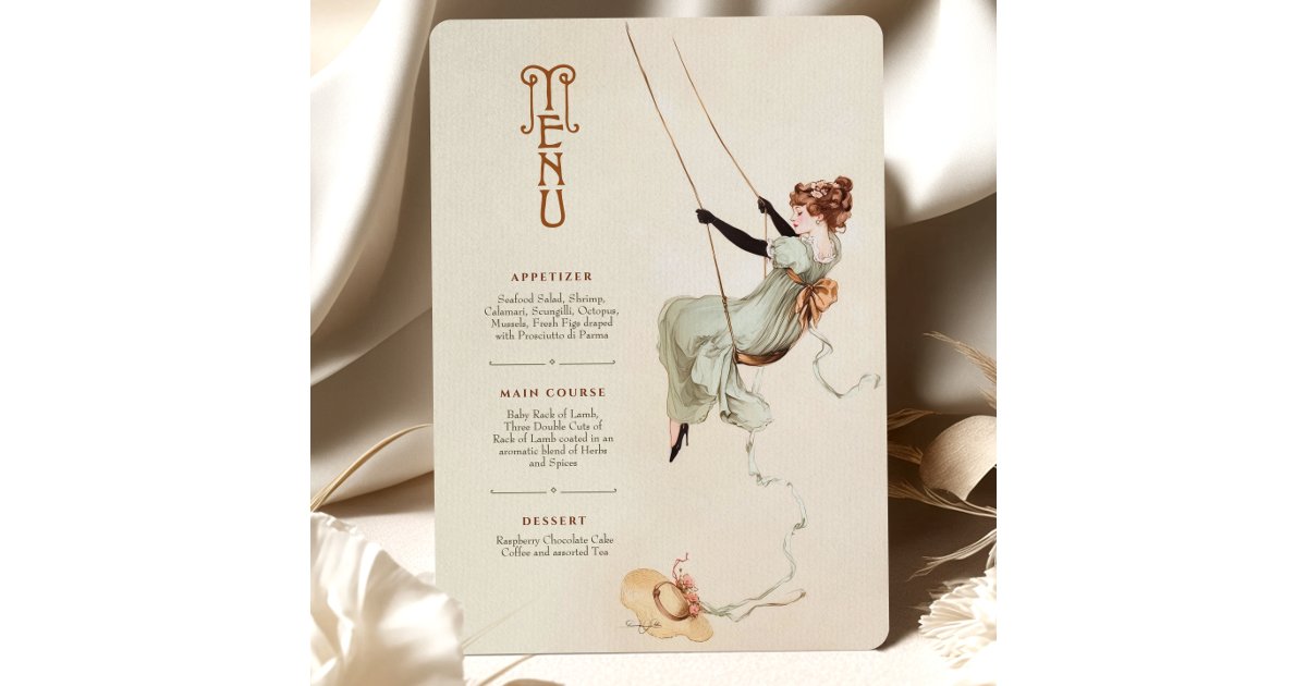 Vintage Swing Art Nouveau Wedding Menu Card