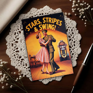 Vintage Swing Dance Salute to Military Service  Postcard