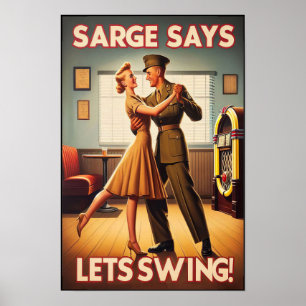 Vintage Swing Dance Salute to Military Service Poster