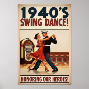 Vintage Swing Dance Salute to Military Service  Poster