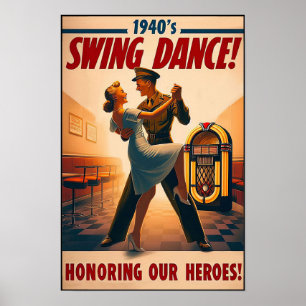 Vintage Swing Dance Salute to Military Service Poster