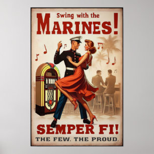 Vintage Swing Dance Salute to Military Service Poster