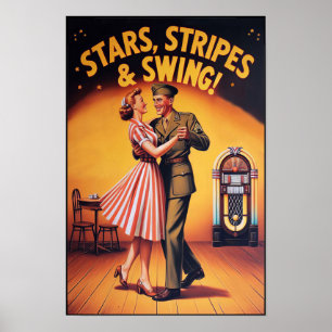 Vintage Swing Dance Salute to Military Service  Poster