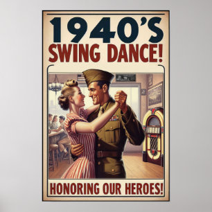 Vintage Swing Dance Salute to Military Service  Poster