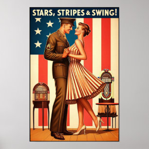 Vintage Swing Dance Salute to Military Service Poster