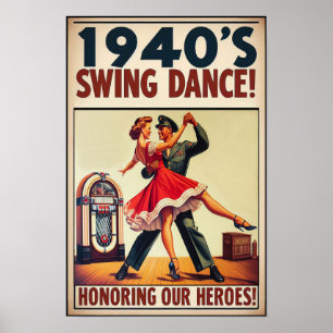 Vintage Swing Dance Salute to Military Service Poster