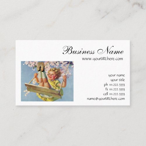 Vintage Child, Girl Swinging on Tree Swing, Spring Business Card Templates