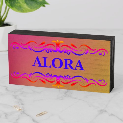 Vintage Swirl Border Neon Pink and Yellow Gradient Wooden Box Sign