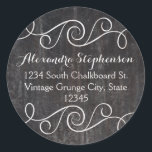 Vintage Swirl Chalkboard Return or Address Label<br><div class="desc">Pretty whirling swirls and script text with vintage grunge aged effect for use as an address or return address label sticker, easily create a vintage themed personalized touch for envelope, wedding address label! Old-time vintage chalkboard theme for that old pharmacy label look. Add custom text for party or occasion. Dark...</div>