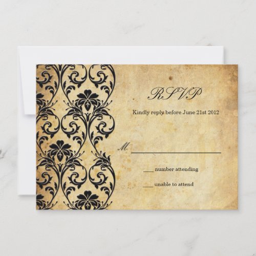 Vintage Swirl Damask Wedding RSVP Personalized Announcement