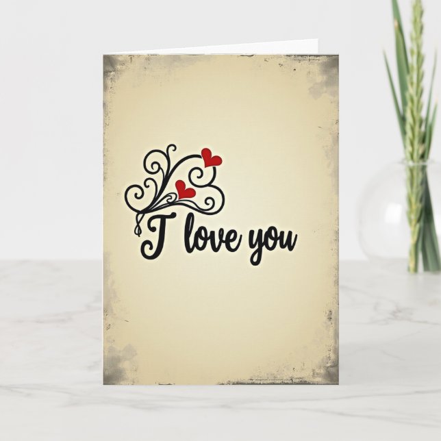 Vintage Swirl Hearts I Love You Card (Front)