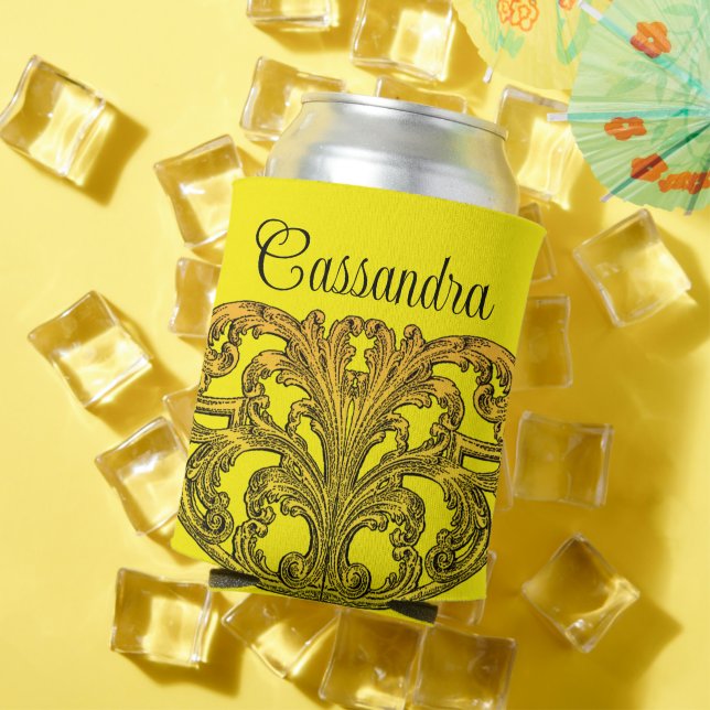 Vintage Swirl Ombre Gold Personalized Can Cooler (In Situ Summer)