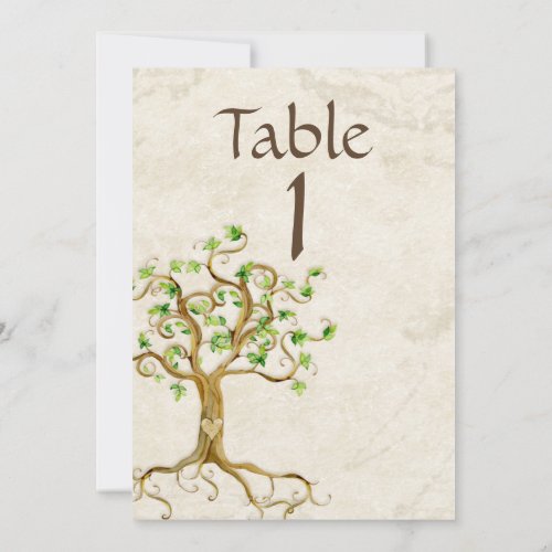 Vintage Swirl Tree Root Tan Parchment Table Number
