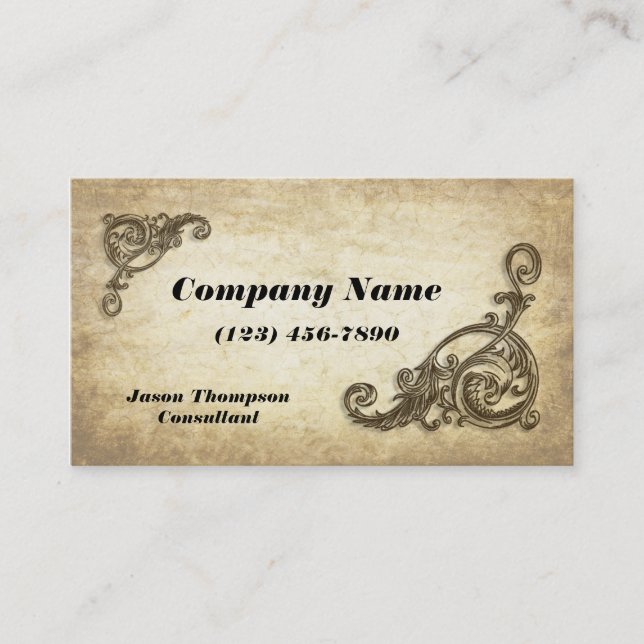 Vintage Swirls Aged Paper Business Card (Front)