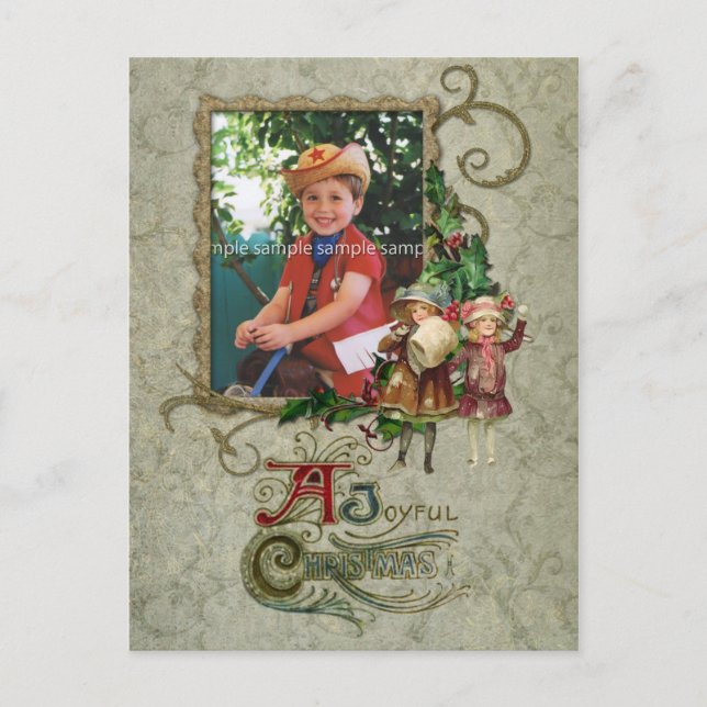 Vintage Swirls and Holly Photo Card (Front)