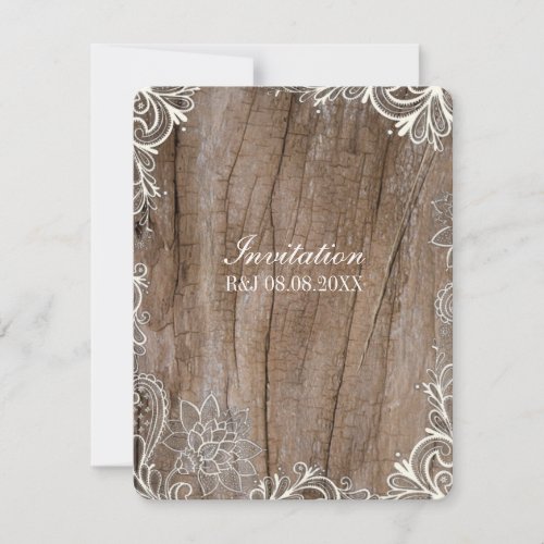 vintage swirls barn wood  lace country wedding invitation