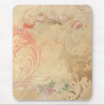 Vintage Swirls Floral Mousepad<br><div class="desc">Vintage sculpted scrollwork on a distressed linen background with rose border embellishment.</div>