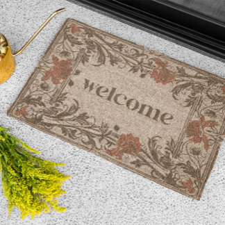 Vintage Swirls Frame 2 Welcome Retro Typography Fiber Doormat