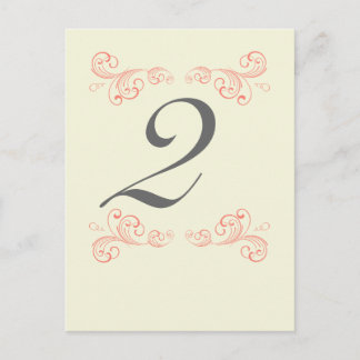 Vintage Swirls, Orange, Gray Wedding Table Number