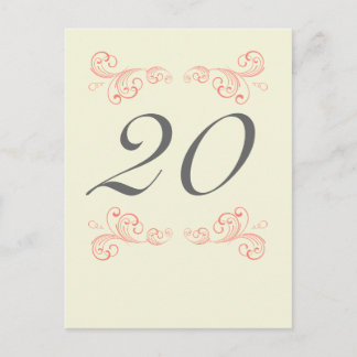Vintage Swirls, Orange, Gray Wedding Table Number