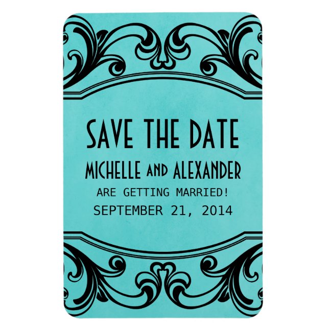 Vintage Swirls Save the Date Magnet, Aqua Magnet (Vertical)