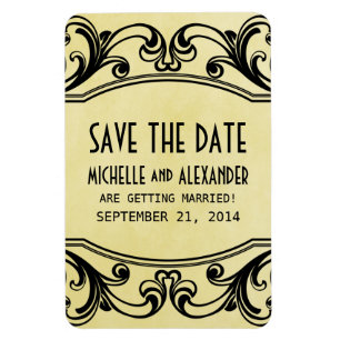 Vintage Swirls Save the Date Magnet, Yellow Magnet