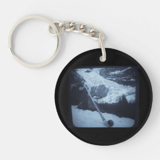 Vintage Swiss Alphorn Blower Magic Lantern Slide Keychain