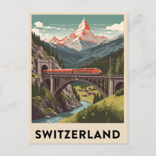 Vintage Swiss Alps Railway Travel Postcard