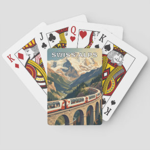 Vintage Swiss Alps Switzerland Travel Train Poker Cards