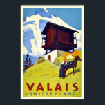 Vintage Swiss Alps Valais Art Deco Travel Poster<br><div class="desc">Reproduction print of a vintage travel poster promoting tourism to Valais Alps Switzerland featuring a mountain scene with a woman and a horse. This art-deco print has been digitally refurbished to bring out the original colors,  even better and fix as many imperfections as possible.</div>
